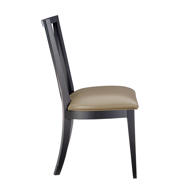 Pemberly Row Set of 2 Faux Leather Dining Chairs with Black Beechwood Frame