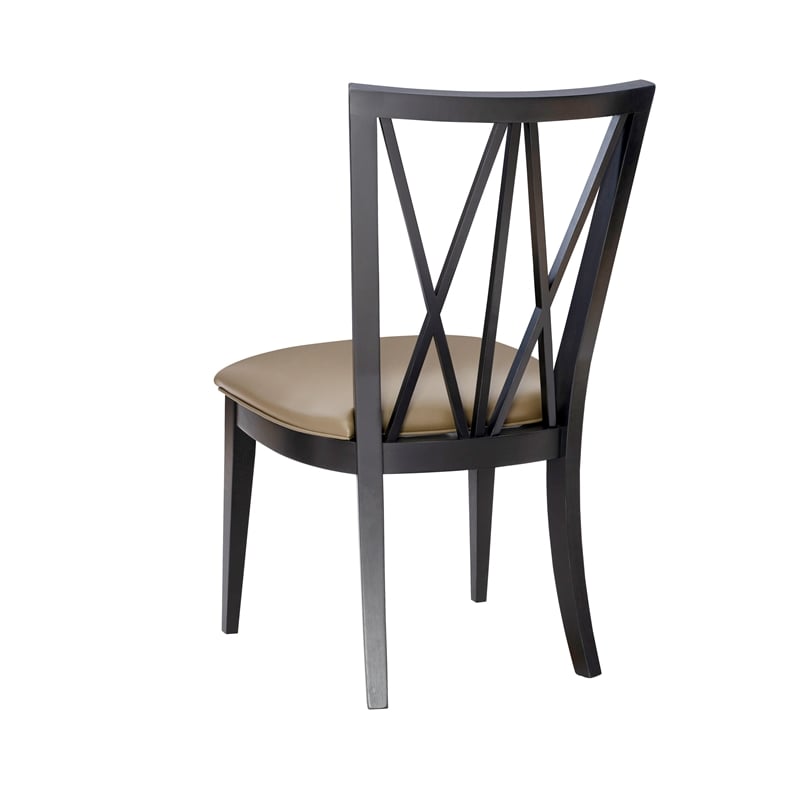 Pemberly Row Set of 2 Faux Leather Dining Chairs with Black Beechwood Frame