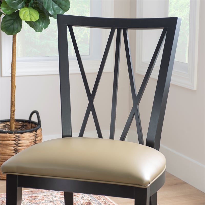 Pemberly Row Set of 2 Faux Leather Dining Chairs with Black Beechwood Frame