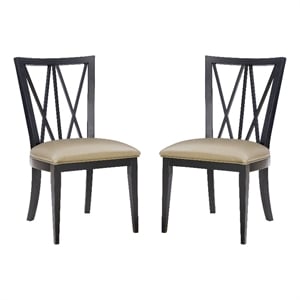 Pemberly Row Set of 2 Faux Leather Dining Chairs with Black Beechwood Frame