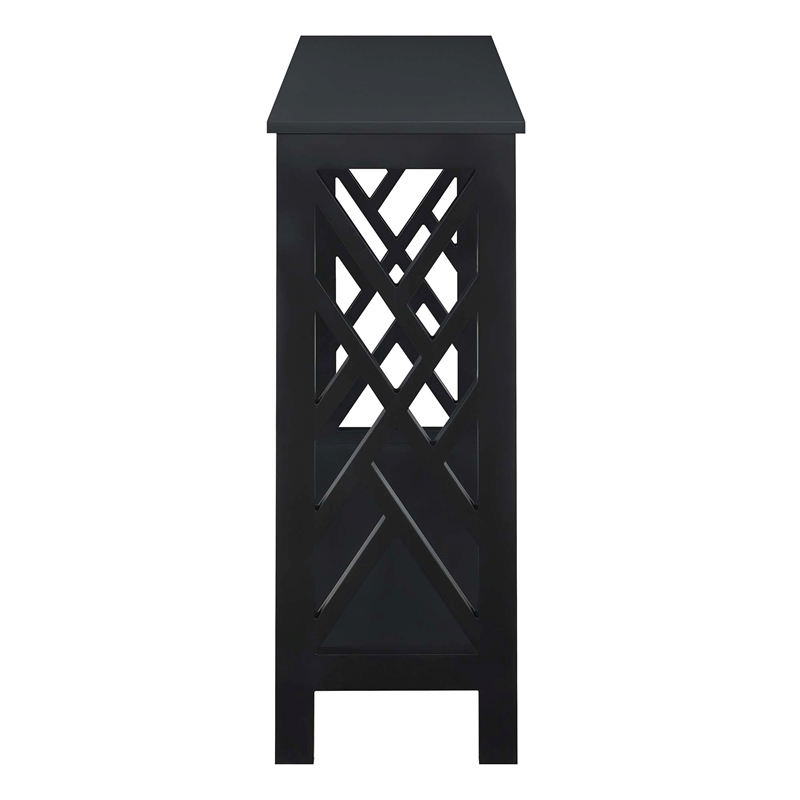 Pemberly Row Titan Console Table with Shelf in Black Wood Finish