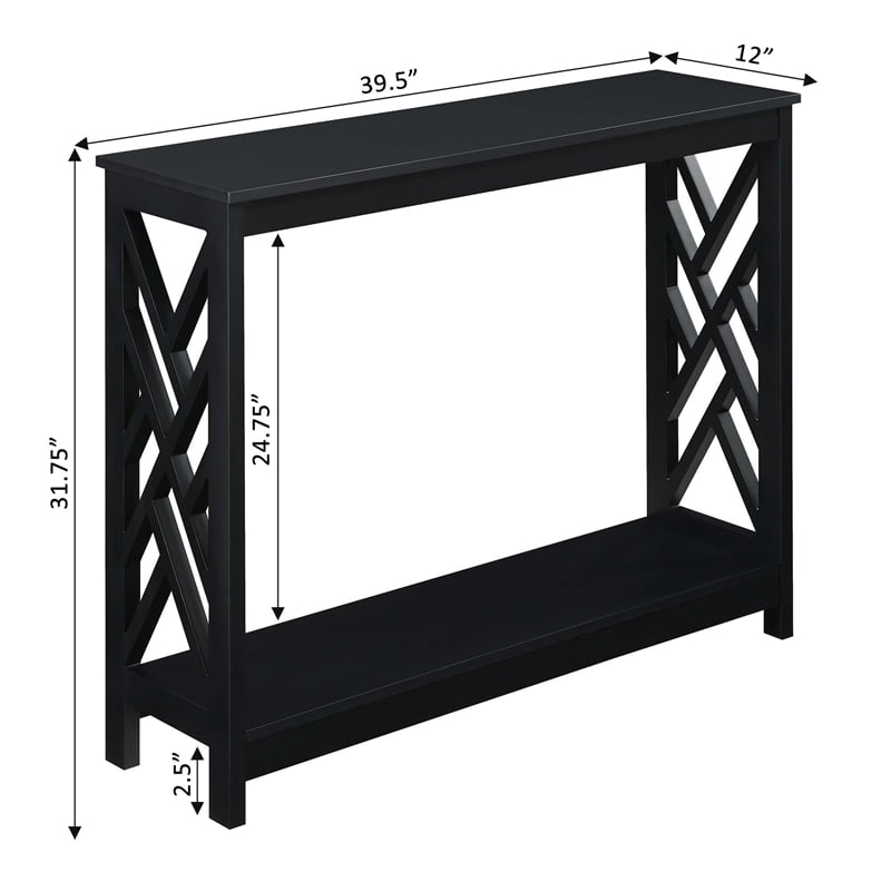 Pemberly Row Titan Console Table with Shelf in Black Wood Finish