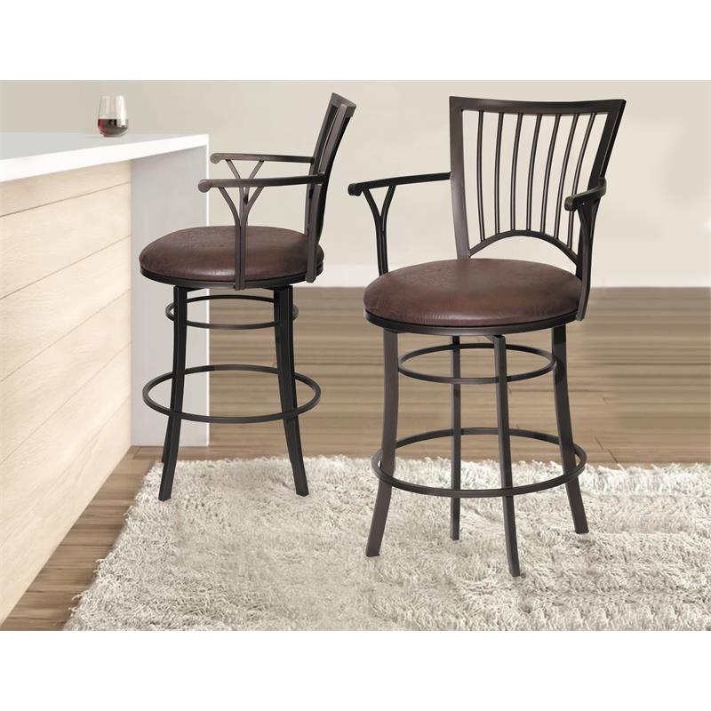 Pemberly Row Swivel Counter Stool with Brown Microsuede Seat and Metal Frame