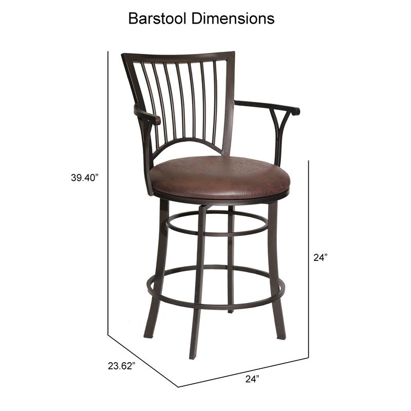Pemberly Row Swivel Counter Stool with Brown Microsuede Seat and Metal Frame