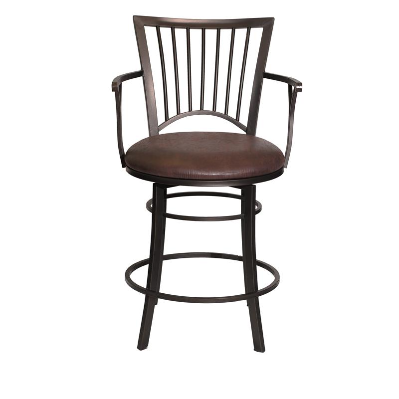 Pemberly Row Swivel Counter Stool with Brown Microsuede Seat and Metal Frame