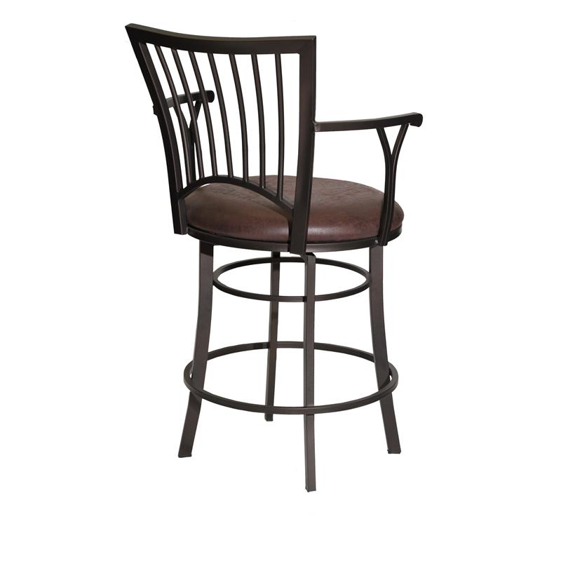 Pemberly Row Swivel Counter Stool with Brown Microsuede Seat and Metal Frame