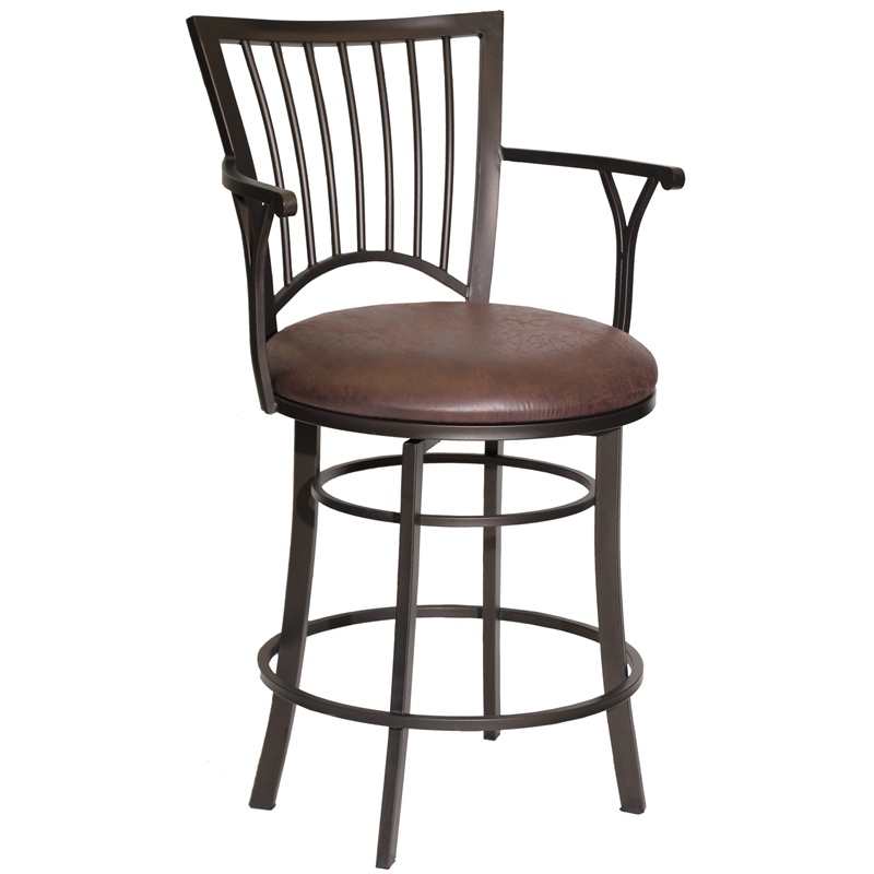 Pemberly Row Swivel Counter Stool with Brown Microsuede Seat and Metal Frame