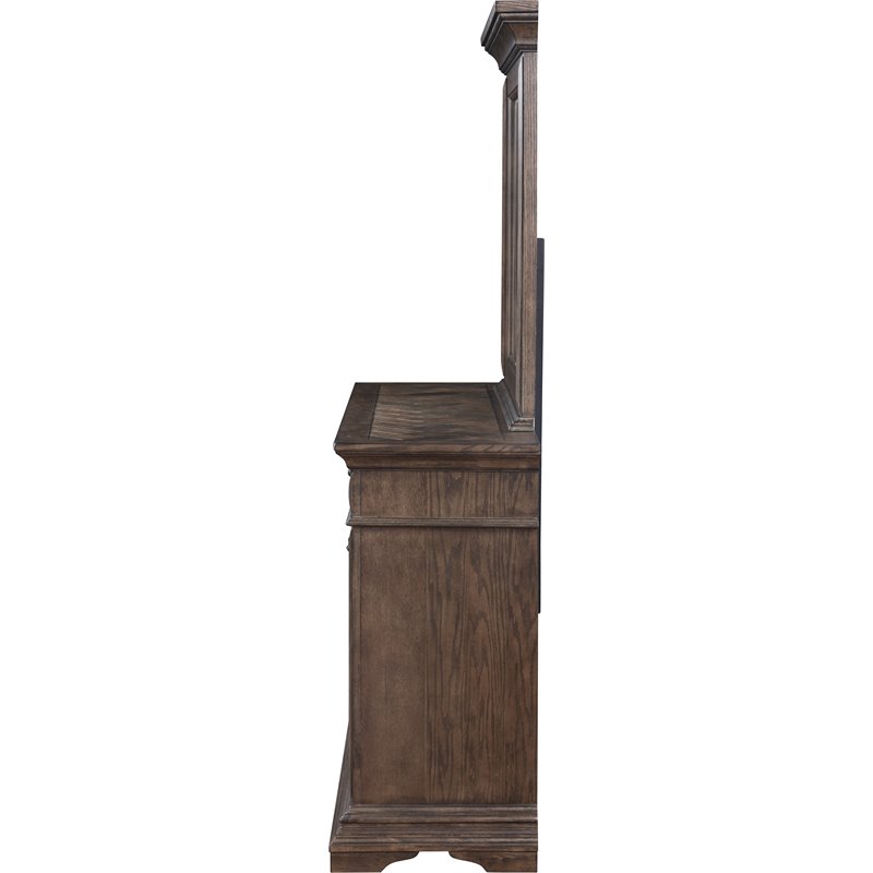 Pemberly Row Solid Wood Dresser with Mirror in Brushed Walnut