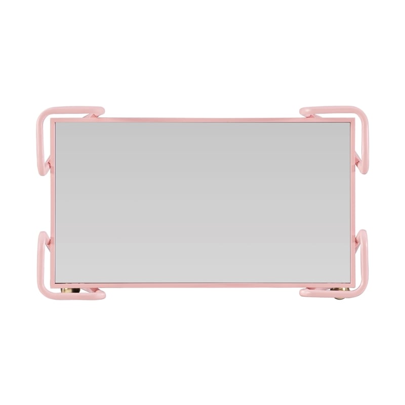 Pemberly Row Metal and Mirrored 2-Level Rolling Bar Cart in Pink