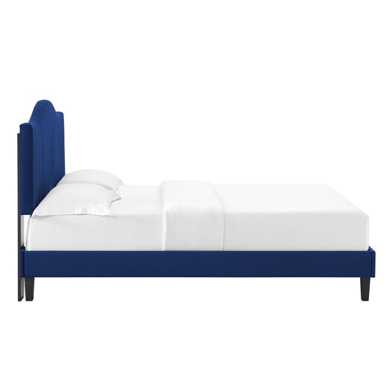 Pemberly Row Channel Tufted Velvet King Platform Bed in Navy