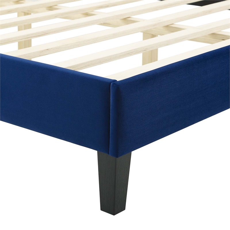 Pemberly Row Channel Tufted Velvet King Platform Bed in Navy