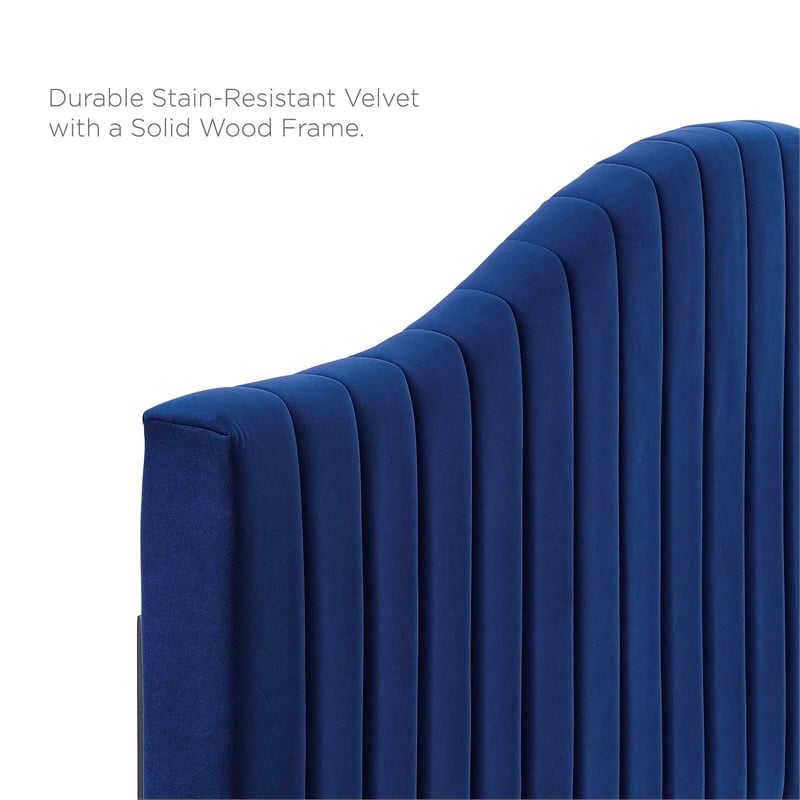 Pemberly Row Channel Tufted Velvet King Platform Bed in Navy