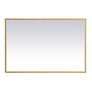 Pemberly Row 27x30&quot Modern LED Aluminum Mirror in Brass Finish