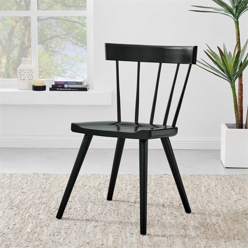 Pemberly Row Spindle Back Elm Wood Dining Chair in Black Finish
