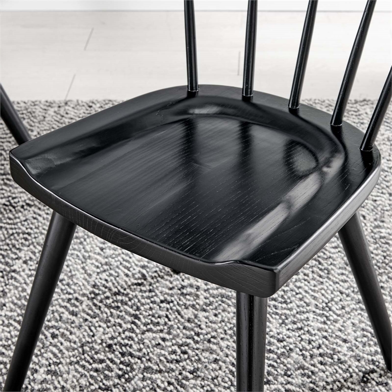 Pemberly Row Spindle Back Elm Wood Dining Chair in Black Finish
