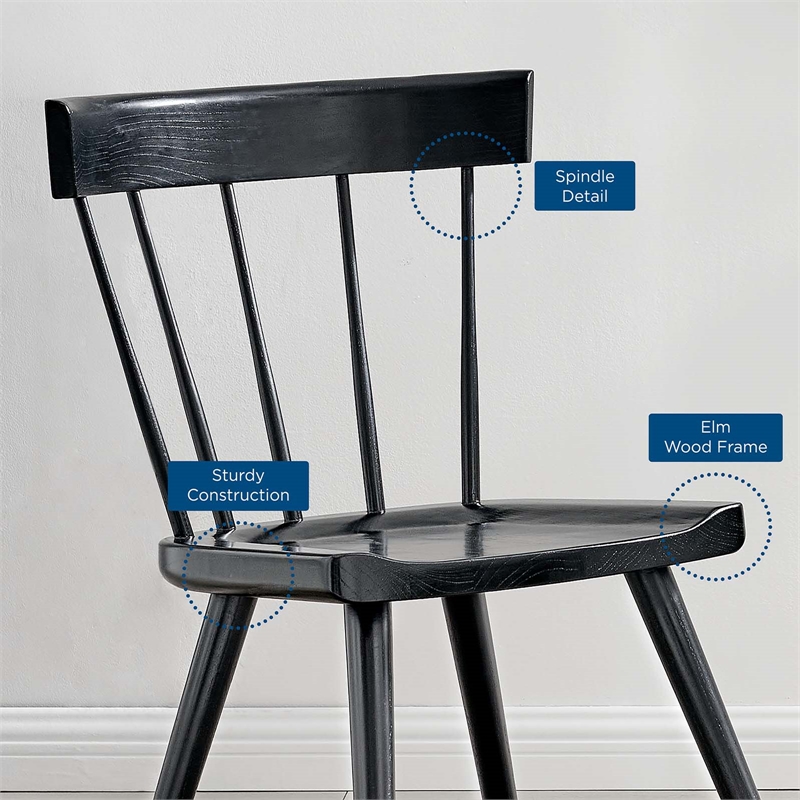 Pemberly Row Spindle Back Elm Wood Dining Chair in Black Finish