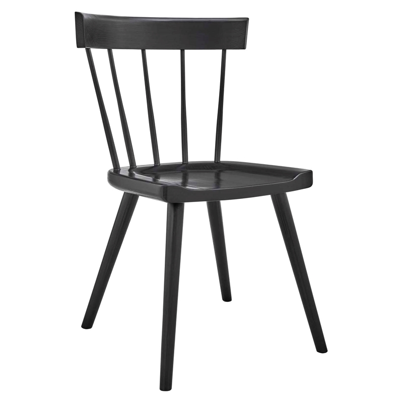 Pemberly Row Spindle Back Elm Wood Dining Chair in Black Finish