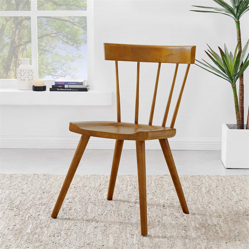 Pemberly Row Spindle Back Elm Wood Dining Chair in Walnut Finish