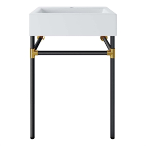 Pemberly Row Wall-Mounted 24 Inch Ceramic Bathroom Vanity in Black/White
