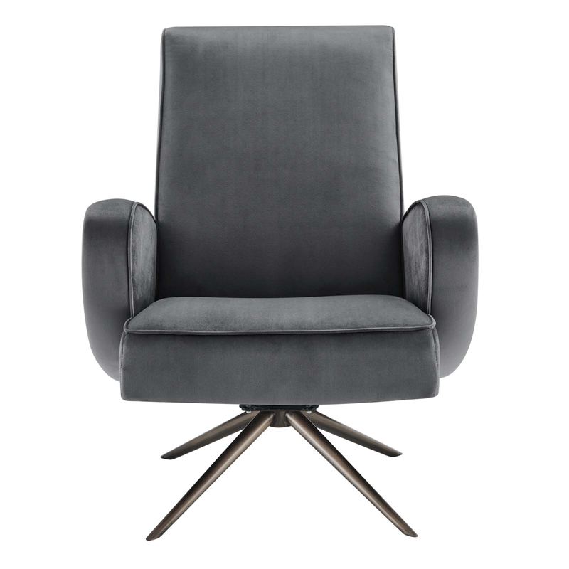 Pemberly Row Modern Performance Velvet Swivel Chair in Gray