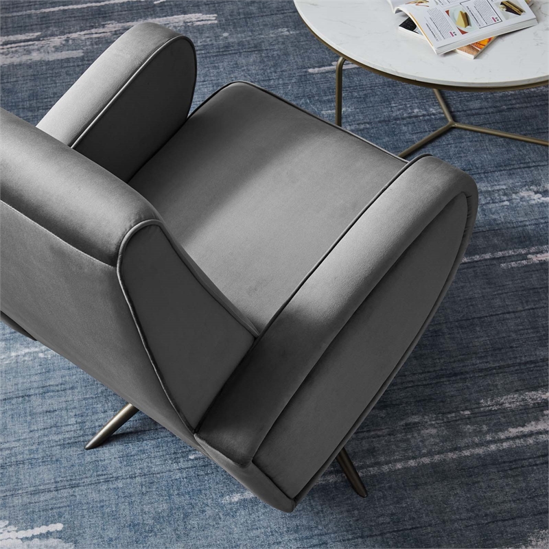 Pemberly Row Modern Performance Velvet Swivel Chair in Gray