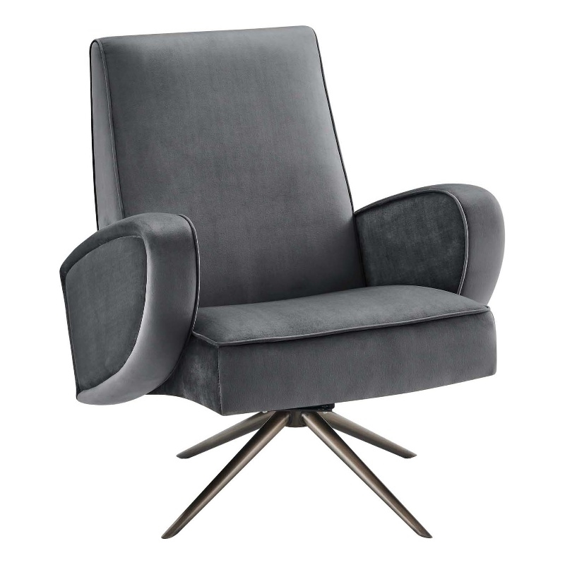Pemberly Row Modern Performance Velvet Swivel Chair in Gray