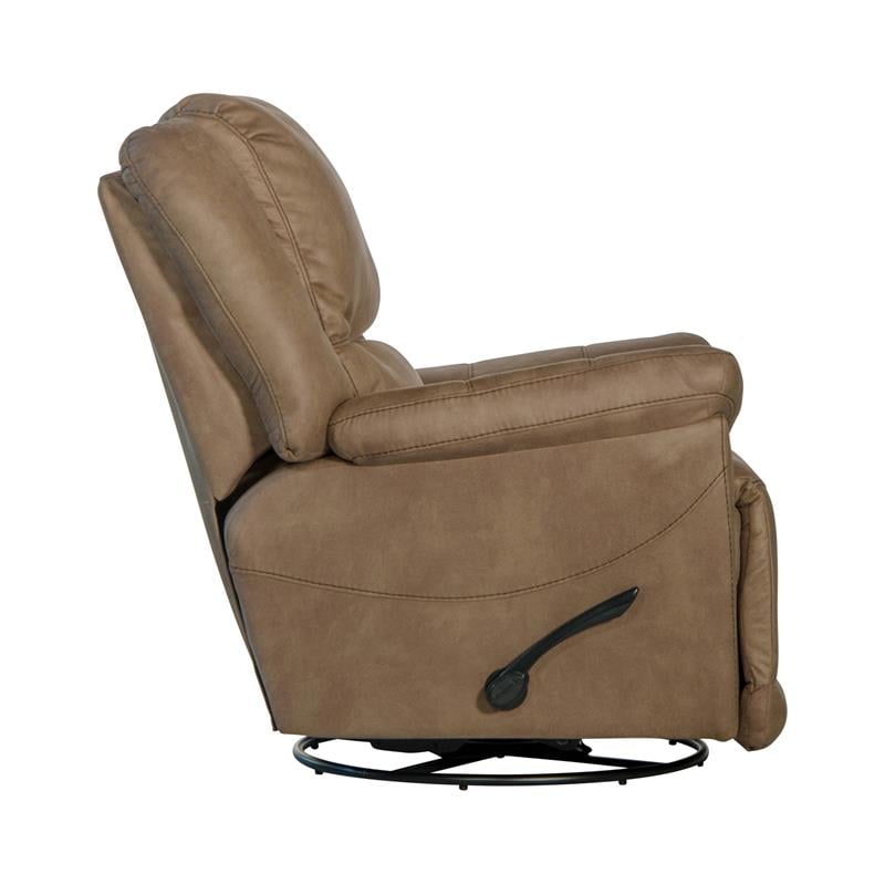 Pemberly Row Chaise Swivel Glider Recliner in Brown Polyester Fabric