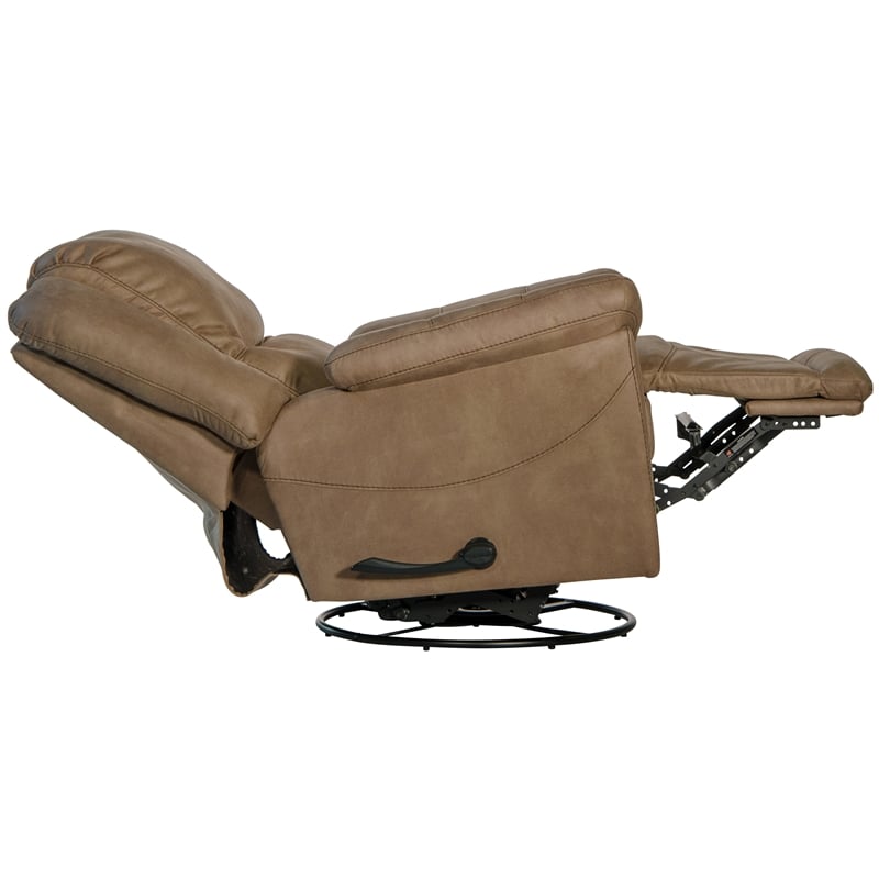 Pemberly Row Chaise Swivel Glider Recliner in Brown Polyester Fabric