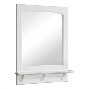 Pemberly Row Concord Wall Mirror Wood Frame with Shelf in White