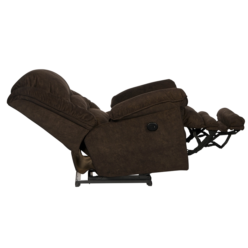 Pemberly Row Power Lay Flat Recliner in Chocolate Textile