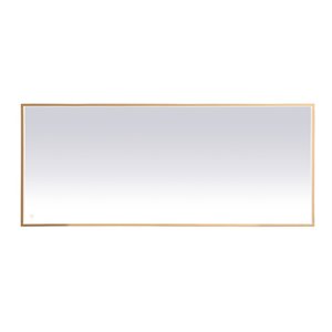 Pemberly Row 30&quot x 72&quot Modern LED Hardwired Bathroom Mirror in Brass