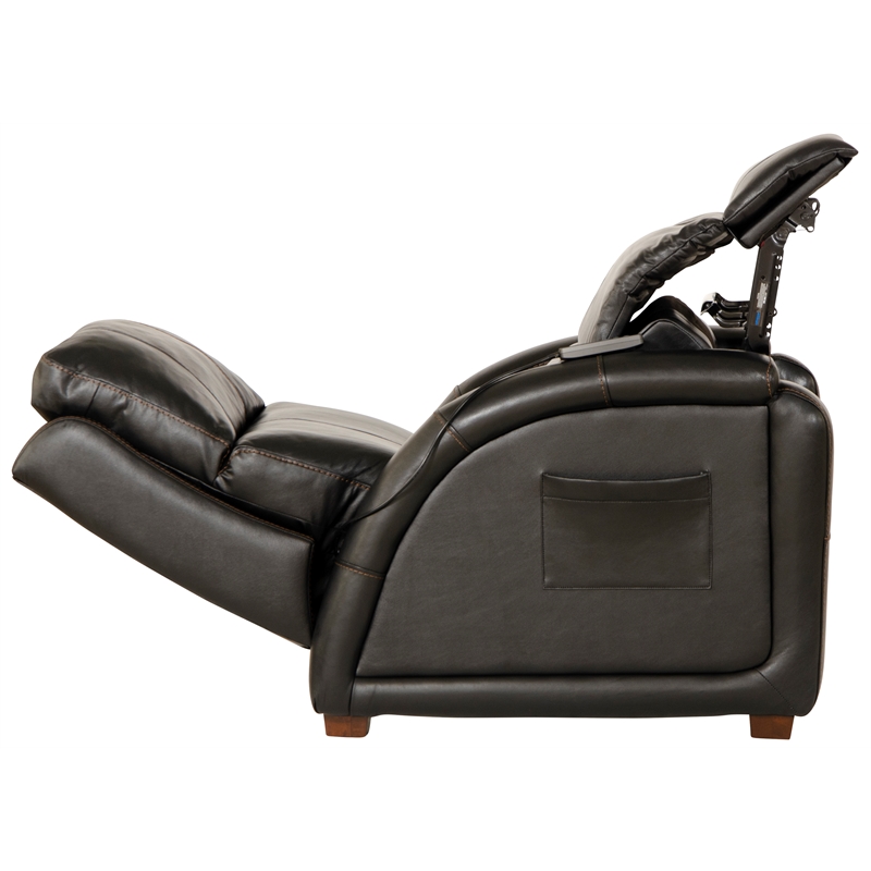 Pemberly Row Zero Gravity Leather Recliner with Massage in Black
