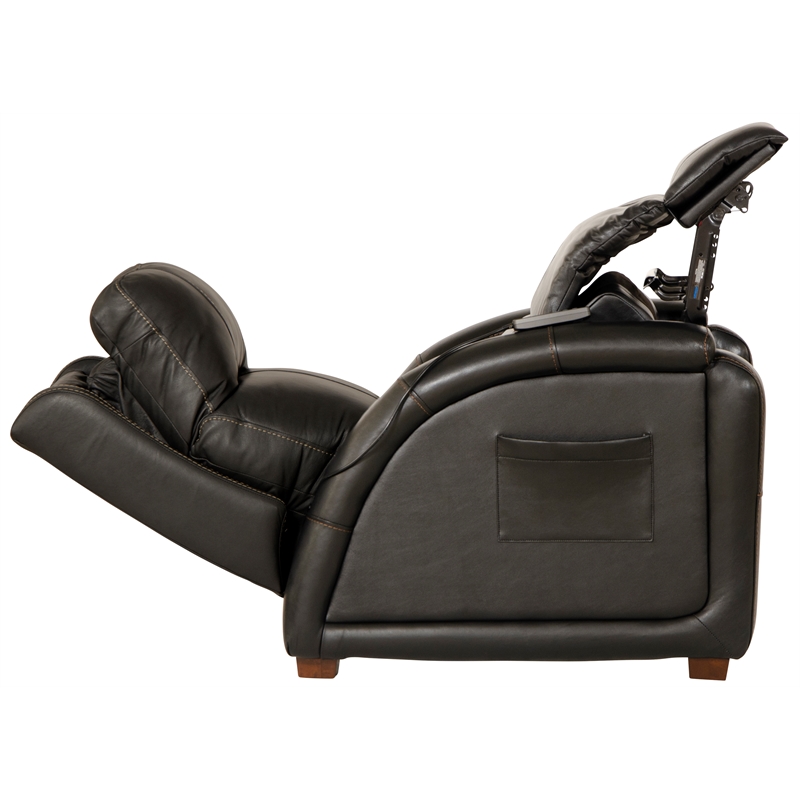 Pemberly Row Zero Gravity Leather Recliner with Massage in Black