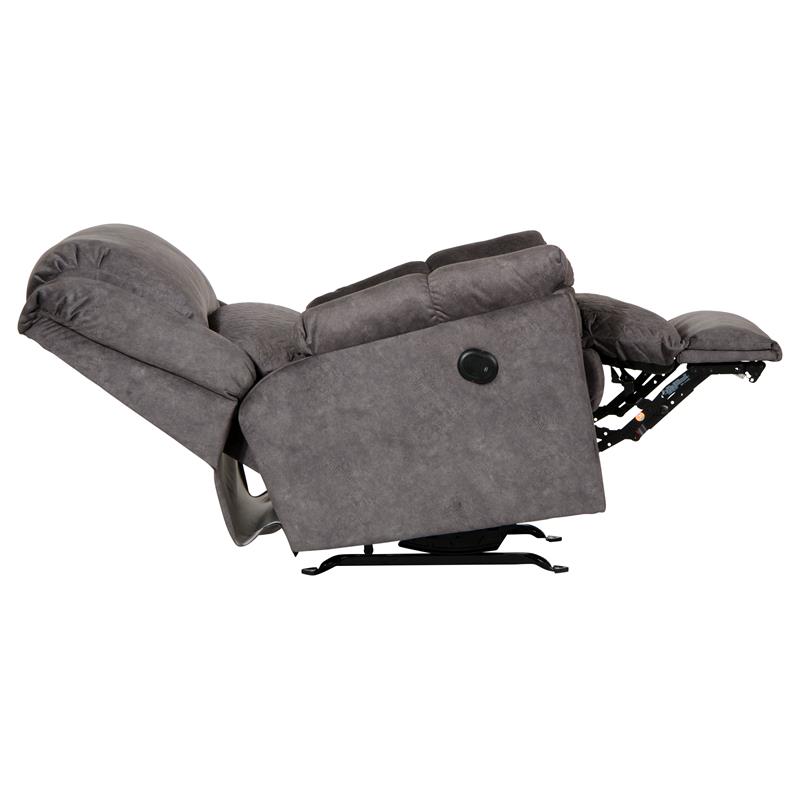 Pemberly Row Power Rocker Recliner in Grey Polyester with USB Port