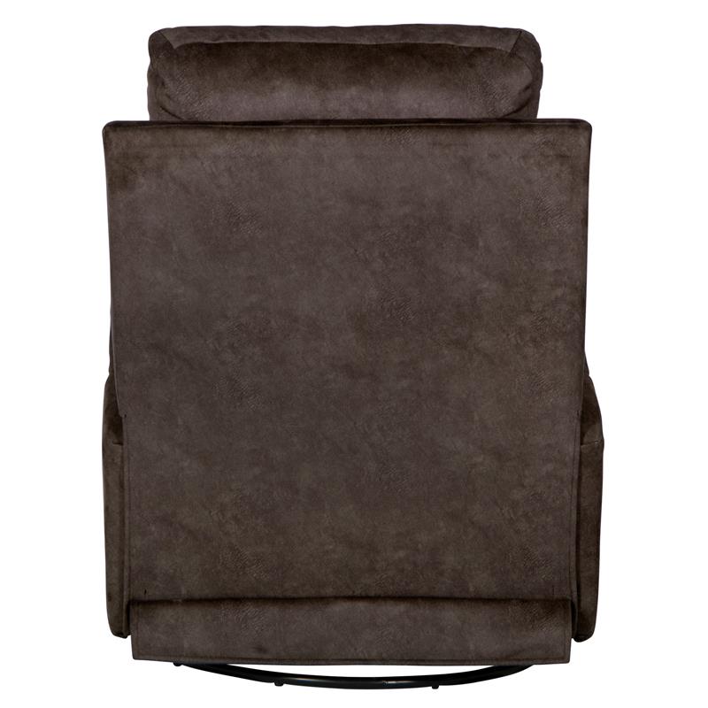 Pemberly Row Swivel Glider Recliner with Wooden Arms in Chocolate Fabric