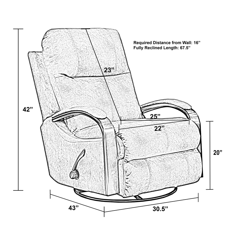 Pemberly Row Swivel Glider Recliner with Wooden Arms in Chocolate Fabric