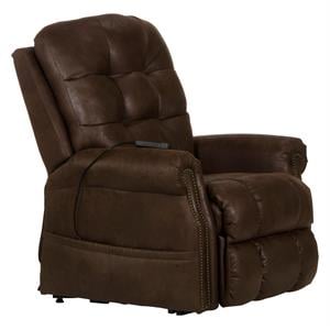Pemberly Row Power Lift Recliner with Heat Massage in Chocolate Fabric