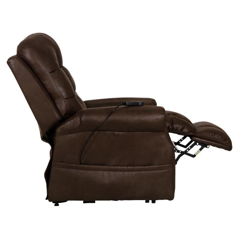Pemberly Row Power Lift Recliner with Heat Massage in Chocolate Fabric