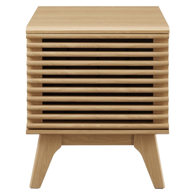 Pemberly Row Vinyl Record Display Stand with Hinged Door in Oak