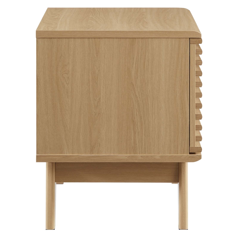 Pemberly Row Vinyl Record Display Stand with Hinged Door in Oak