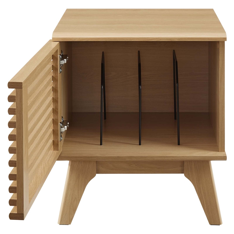 Pemberly Row Vinyl Record Display Stand with Hinged Door in Oak
