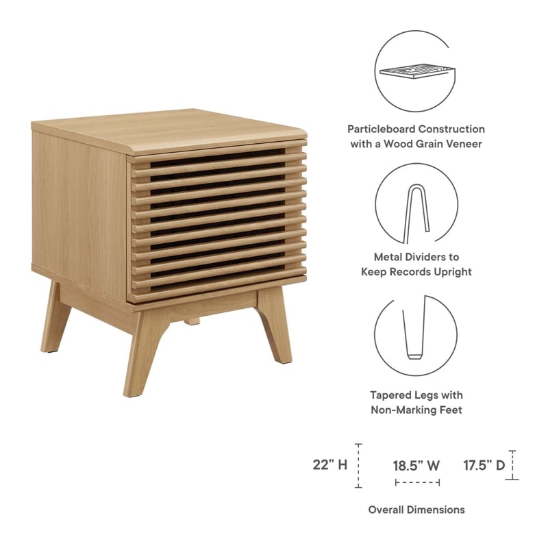 Pemberly Row Vinyl Record Display Stand with Hinged Door in Oak