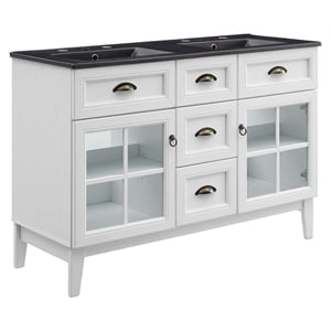 Pemberly Row 48&quot Double Vanity Cabinet with Ceramic Sinks in White/Black