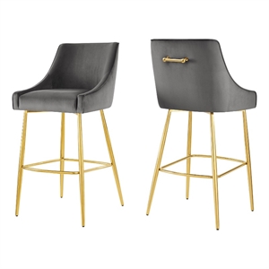 Pemberly Row 29.5&quot Velvet Bar Stools with Gold Base in Gray (Set of 2)