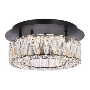 Pemberly Row 12&quot Metal Flush Mount Crystal LED Fixture in Black