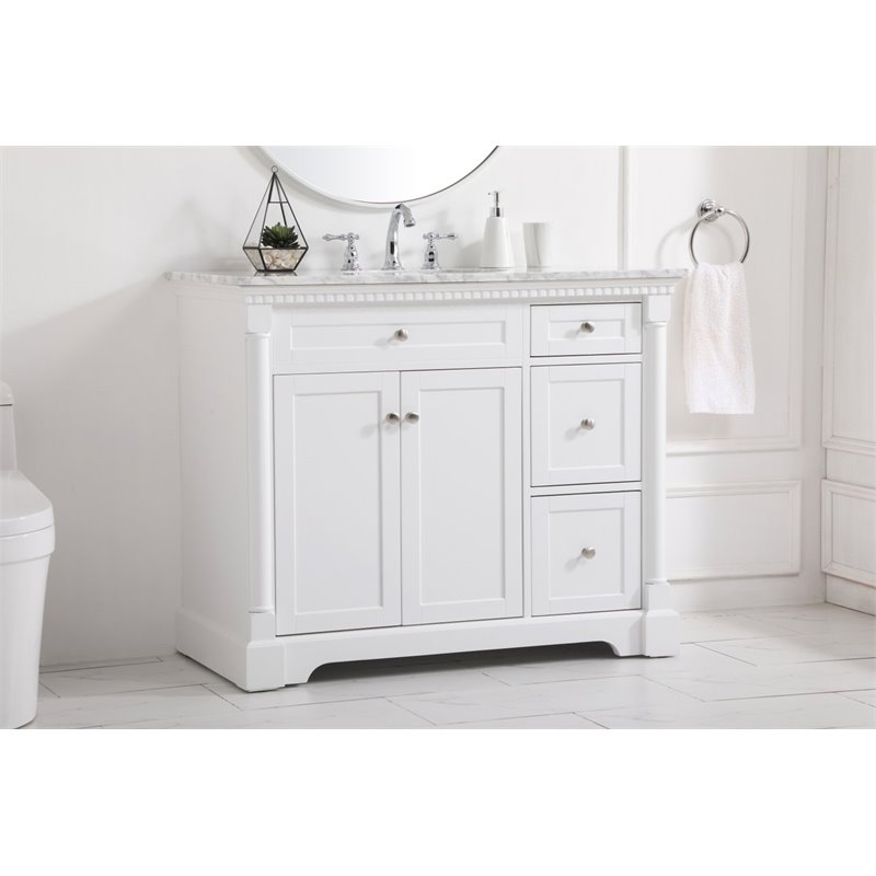 Pemberly Row Solid Wood and Metal Single Bathroom Vanity in White 42