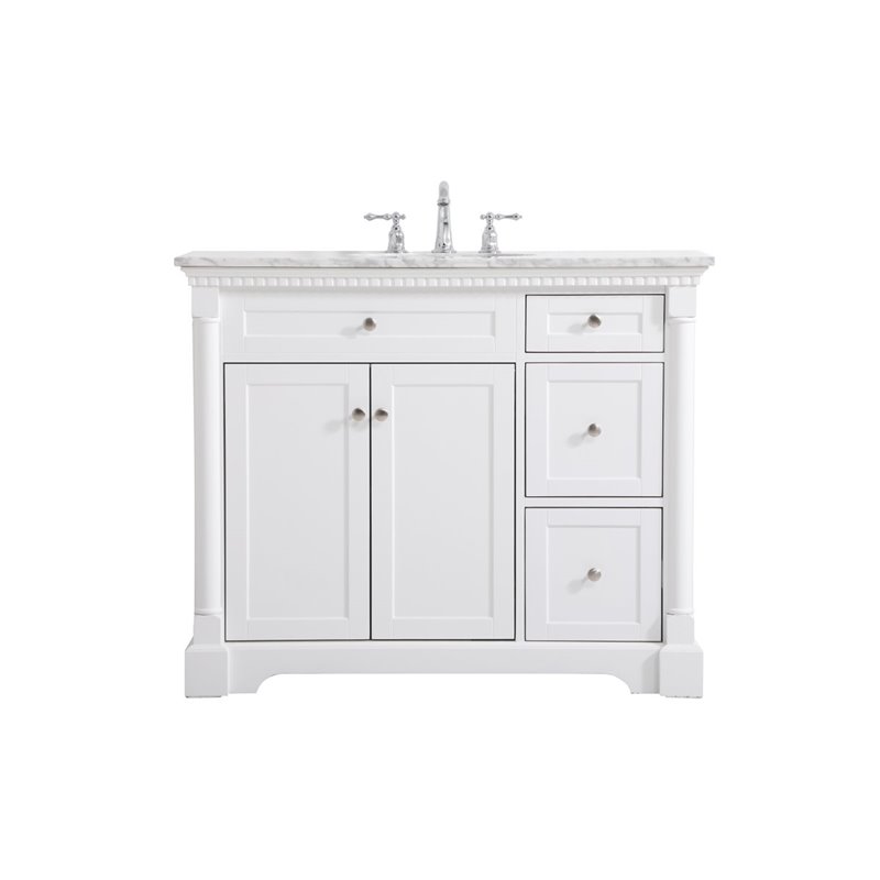Pemberly Row Solid Wood and Metal Single Bathroom Vanity in White 42
