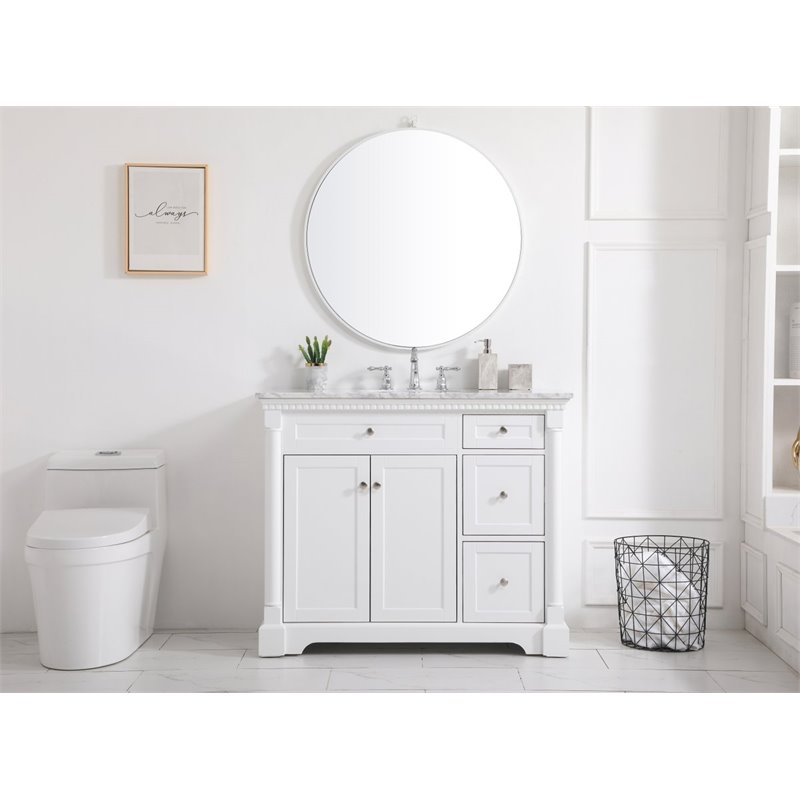 Pemberly Row Solid Wood and Metal Single Bathroom Vanity in White 42