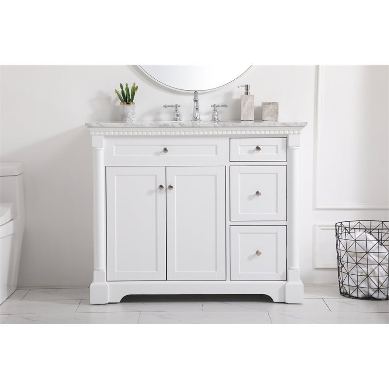 Pemberly Row Solid Wood and Metal Single Bathroom Vanity in White 42