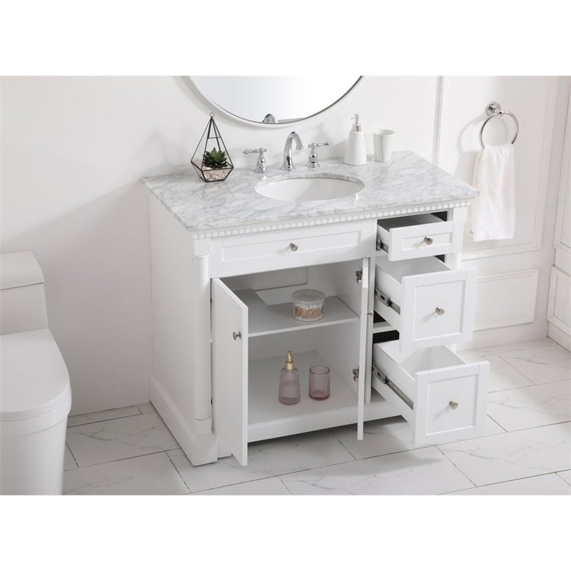 Pemberly Row Solid Wood and Metal Single Bathroom Vanity in White 42